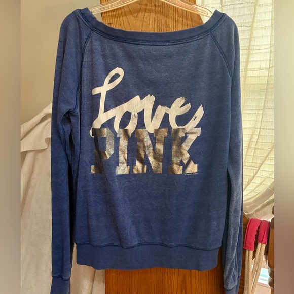 PINK Victoria's Secret Blue Sweatshirt with White and Silver Print - Picture 4 of 5